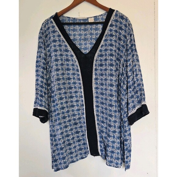 Beaches and Boho Tunic Womens 2X Plus 3/4 Sleeve Boho Floral Artsy Gypsy Indie - Picture 1 of 7